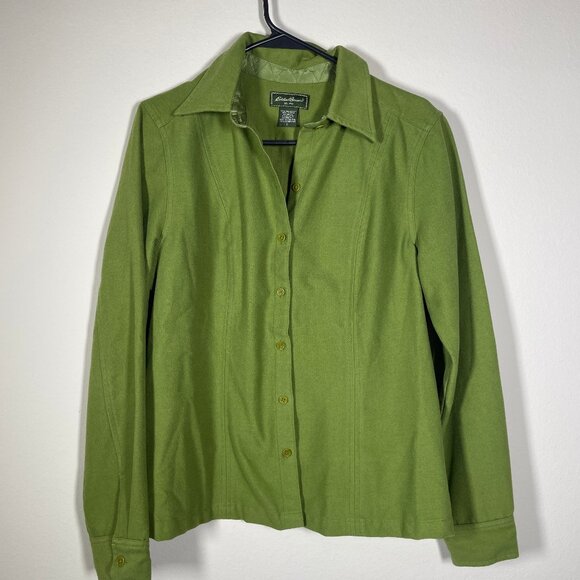 Eddie Bauer Women's LS Green Button-Up Shirt Cozy Fleece Like Material Large! - Picture 1 of 4